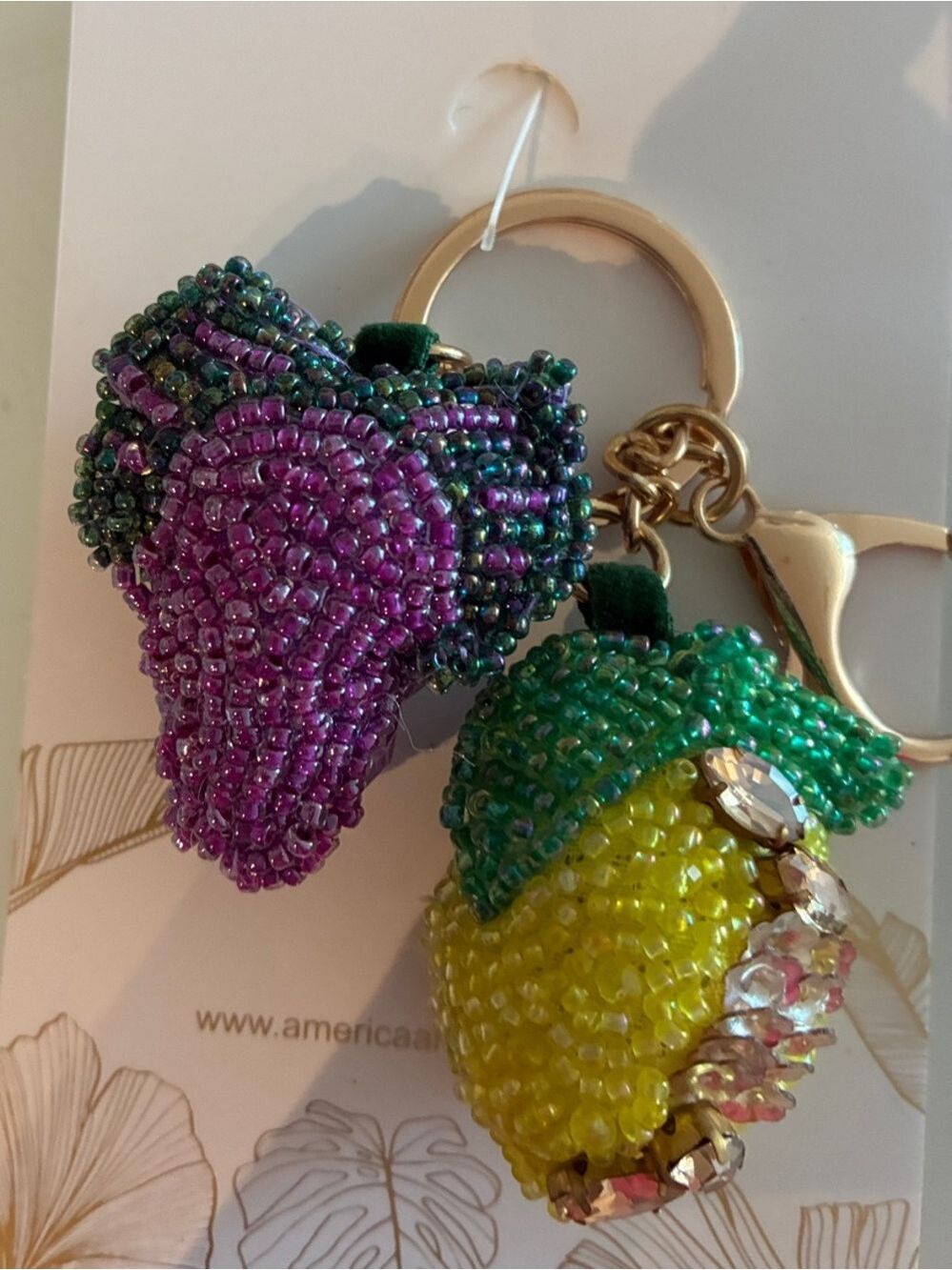America & Beyond Beaded Purple Strawberry Yellow Lemon Keyring Duo New